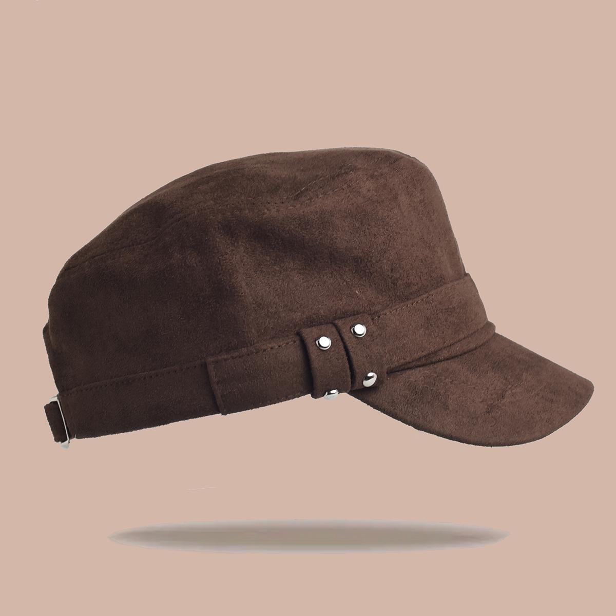 

Women s Suede Newsboy Cap | Vintage Octagonal Beret Hat with Short Brim, Flat Top Naval Baker Boy Cap for Women Winter Fashion темно-коричневого кольору