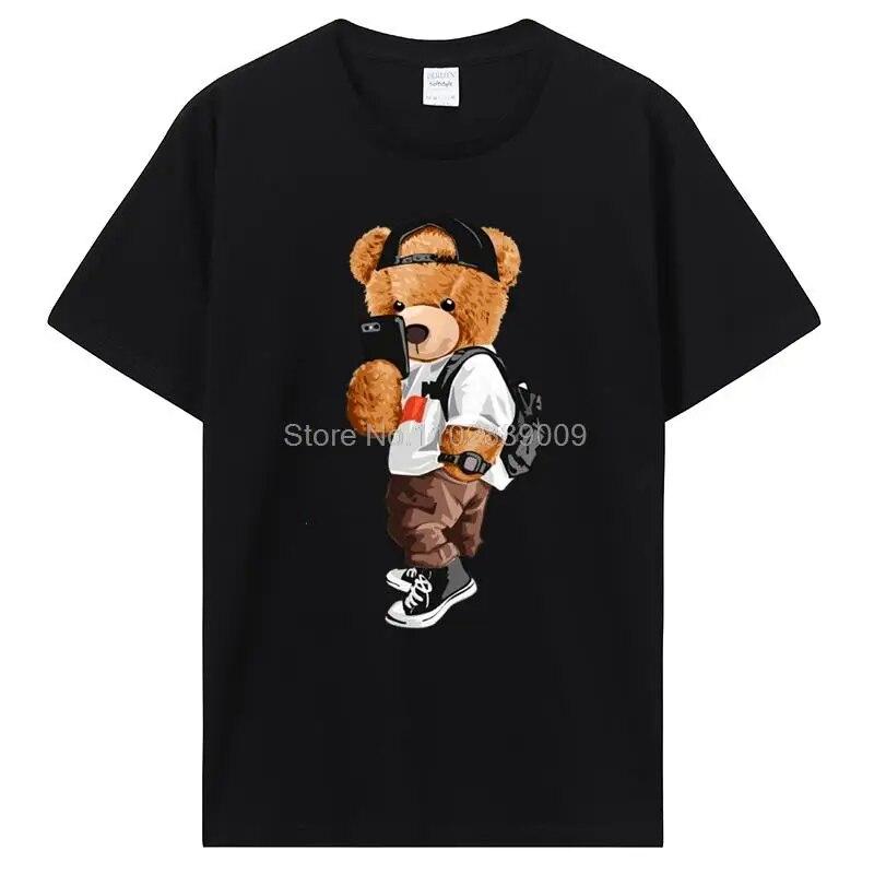 

Мужская модная футболка с плюшевым мишкой, топы из чистого хлопка, забавные футболки унисекс, летняя женская футболка большого размера, уличная одежда в стиле Харадзюку 2XL
