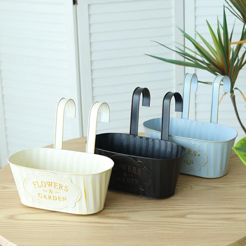 Metal Hanging Flower Pots for Railing Fence Planter Box with Detachable Hooks Drainage Holes for Outdoor Plant Balcony