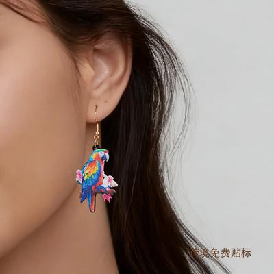 A Pair of Creatively Printed Acrylic Colorful Parrot Earrings Carnival Holiday Party Casual Street Girl Ear Jewelry