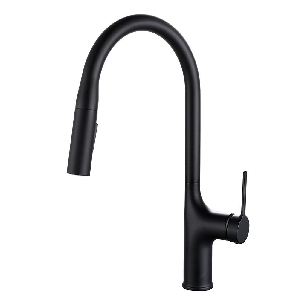 Bagnolux Black Brass Deck Mounted Kitchen Faucet Two Function Single Handle Pull Out Mixer Hot and Cold Water Pull Out Taps