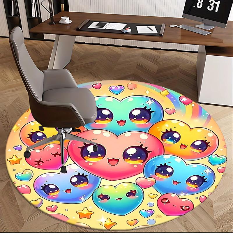 1pc Kawaii Heart Shaped Round Carpet Anime Design Office Chair Mat | Cute Heart Print Rug | Non Slip Rug | Perfect Gift