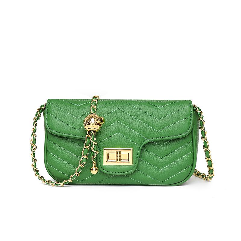 

Leather Rhombus Chain Small Square Bag Women S Fashion Cowhide Women S Bag Commuter Crossbody Shoulder зелёный