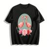 Romantic Flamingo Floral Print Casual Short Sleeve Top Pure Cotton T-shirt