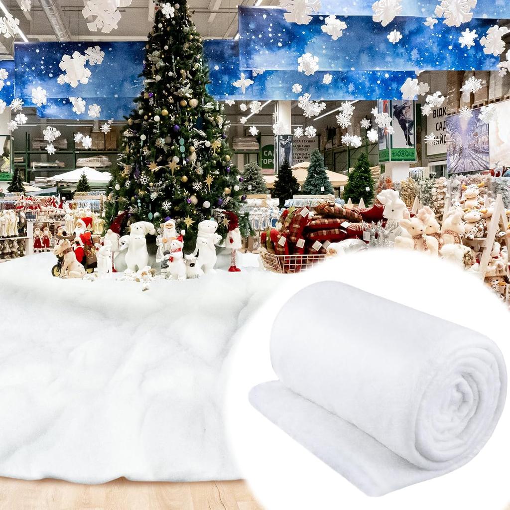 Artificial White Snow Cotton Christmas Fake Snow Fluffy Fiber Stuffing Snow Blanket Roll Xmas Tree Backdrop Covering Party Decor