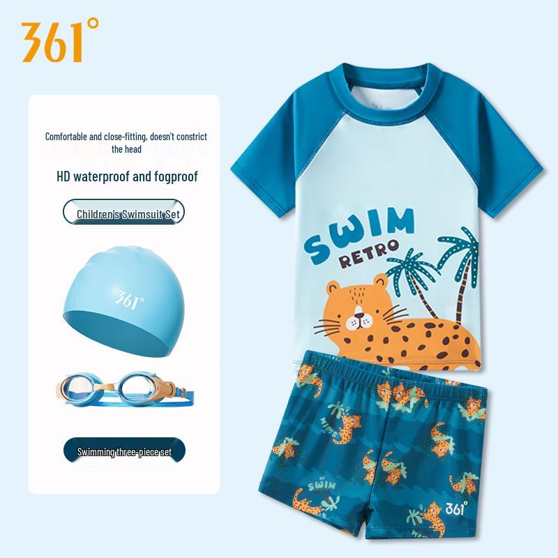 361° Boys Split Swimsuit Set with Goggles & Cap 130 (Height 115-125cm)
