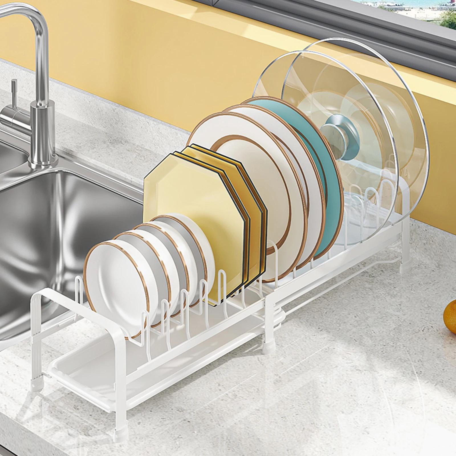 1 шт Расширяемая сушилка для посуды 2-в-1 сушилка для кухонной посуды Сушилка для посуды на кухонную столешницу с поддоном для слива белый 11290₽