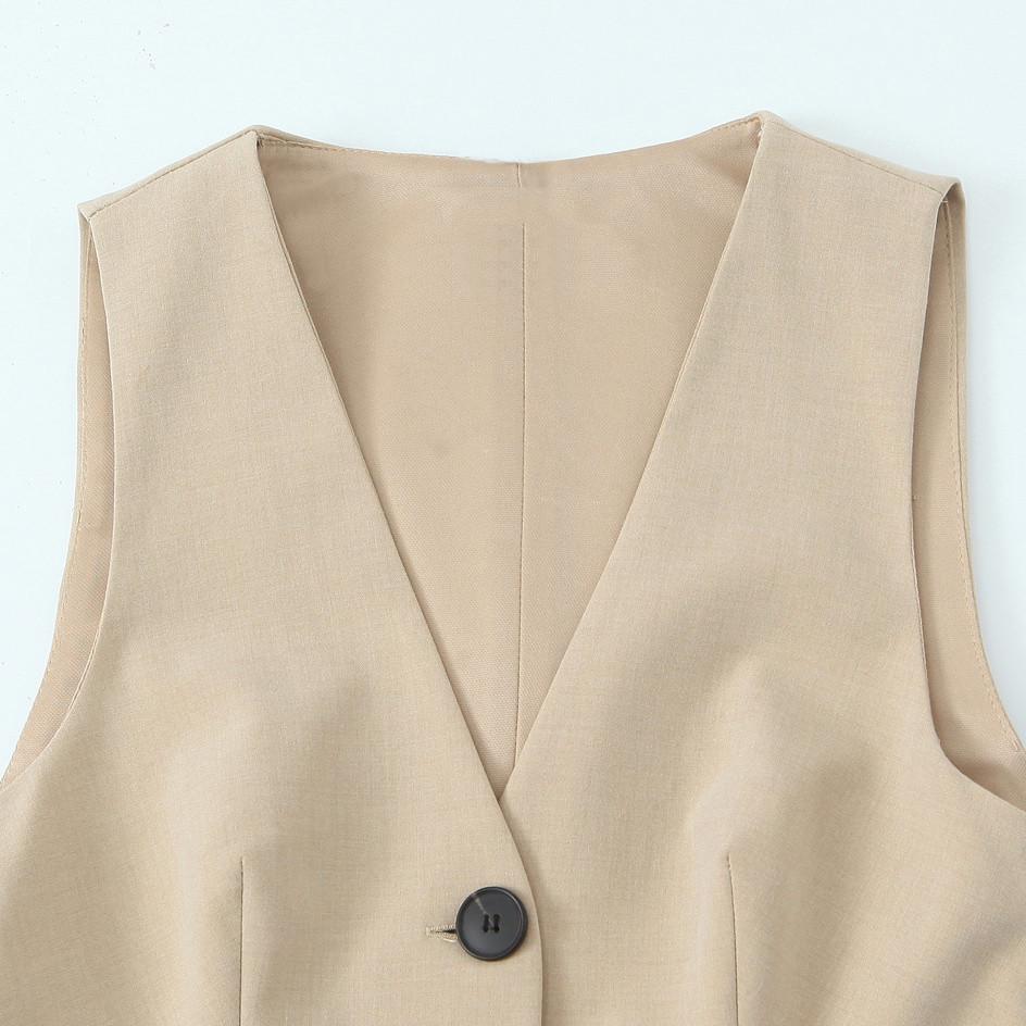 2025 Spring Women's Slim Fit Versatile V-Neck Pleated Vest Dress