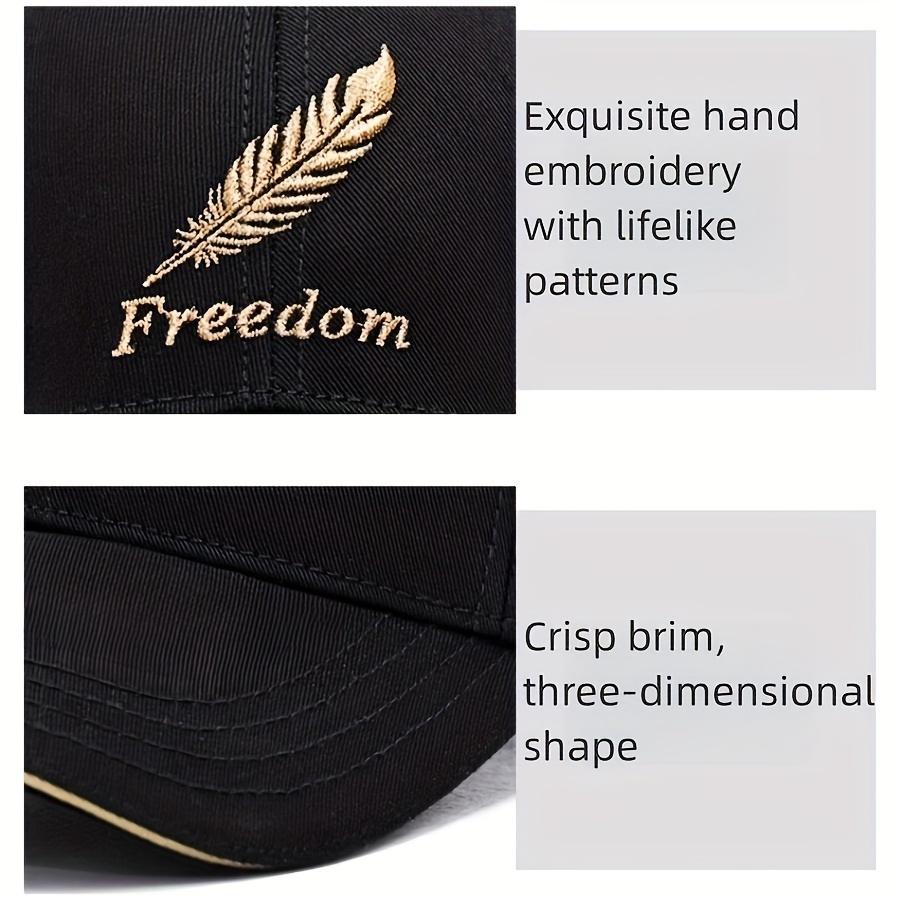 Feather & Freedom Embroidered Baseball Cap Black Washed Peaked Hat Summer Adjustable Sunshade Cap Suitable For Outdoor Sports