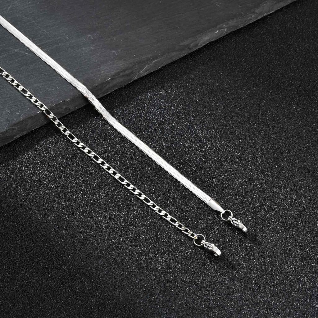 2pcs Men's Flat Chain Bracelet,Silver Color Stainless Steel Adjustable Wristband,Minimalist Unisex Jewelry Gift