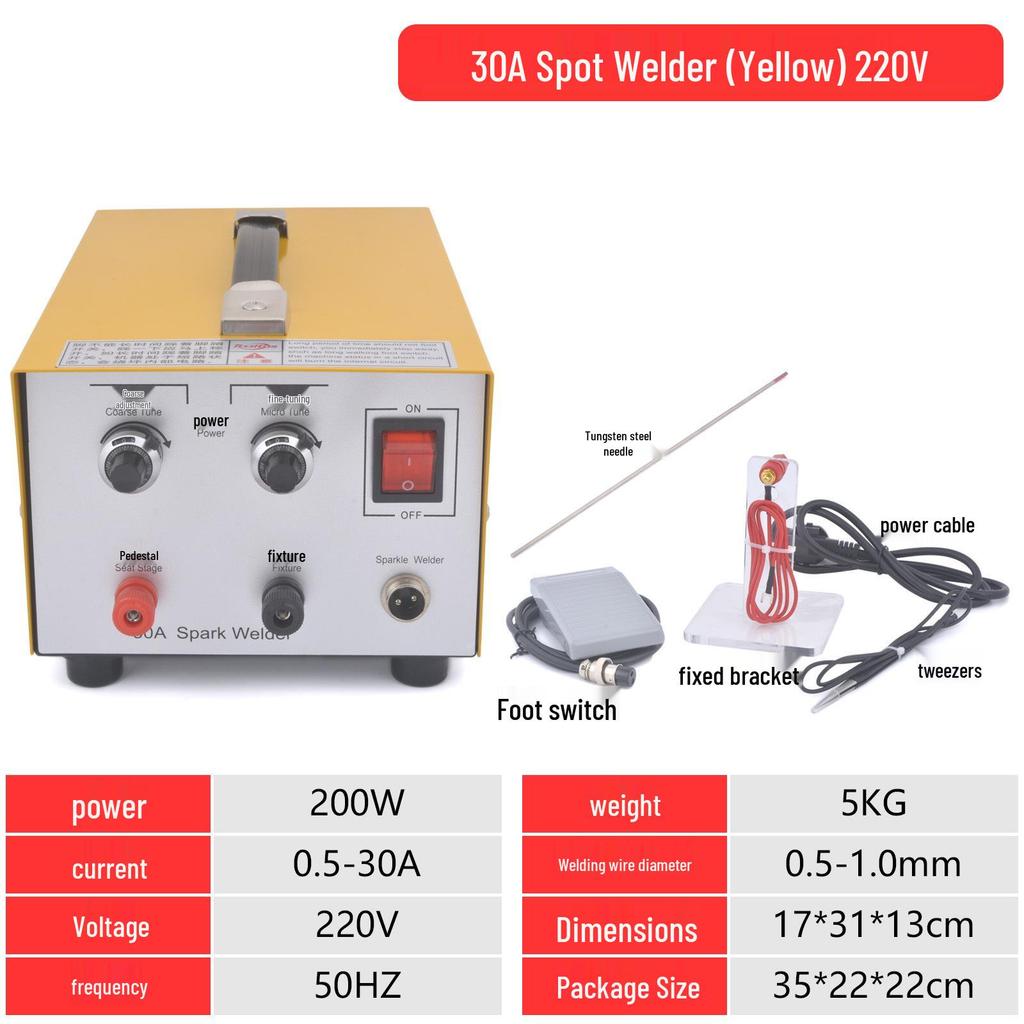 30A Portable Handheld Jewelry Spot Welder for Small Rings and Manual Pulse Welding