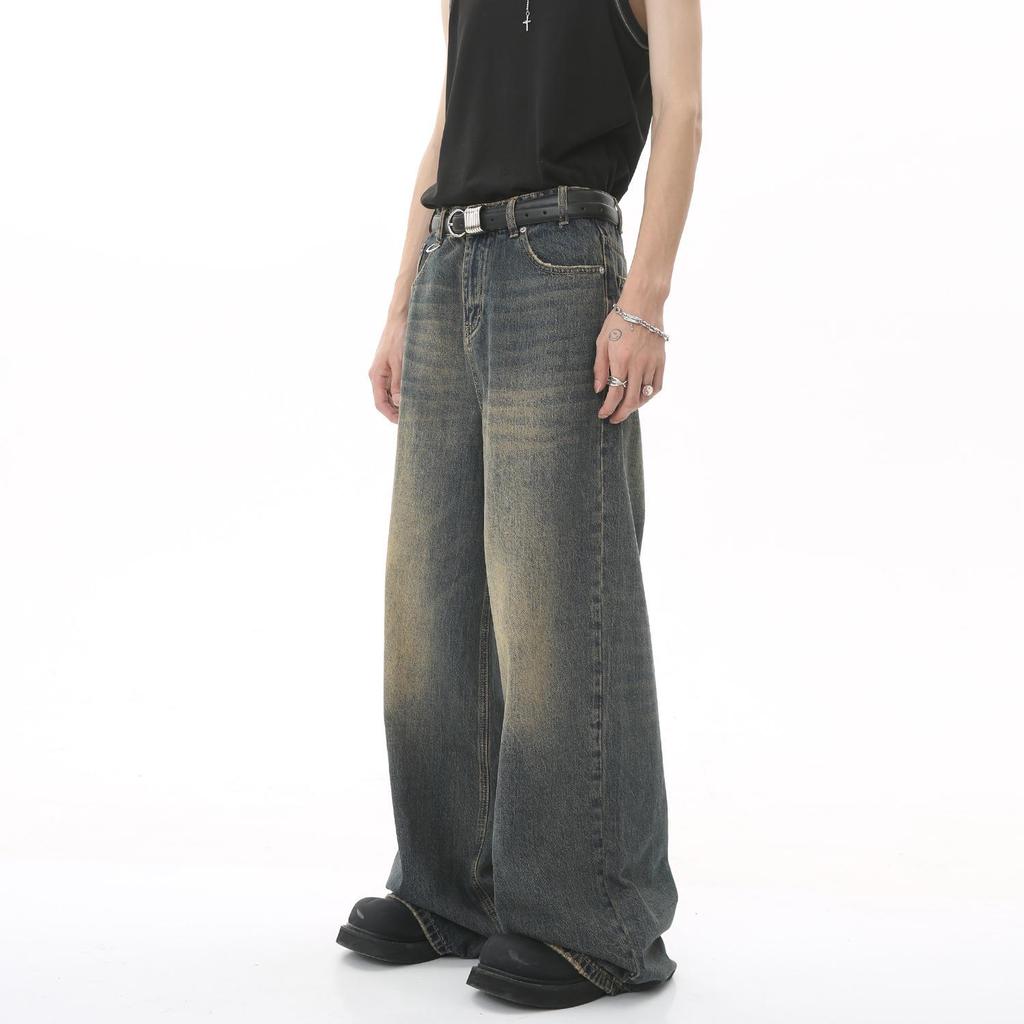 2024 Unisex Retro Hong Kong Style Wide-Leg Jeans - Blue, All-Season