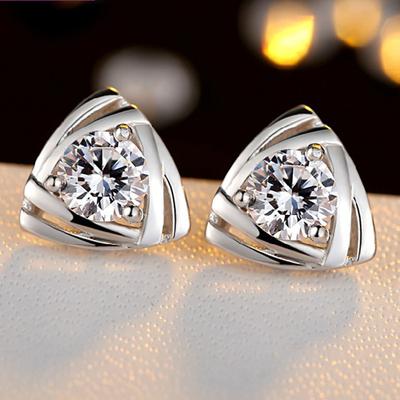 Pendientes triangulares de moda chapados en plata para mujer, pendientes de botón de amor de estilo coreano para mujer