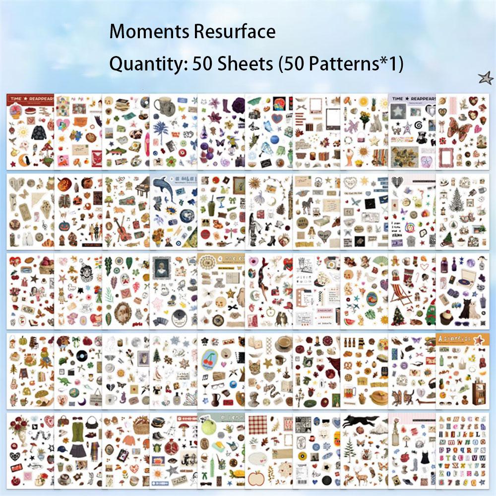 50 Sheets Moment Paper Sticker Book Mixed Animals Plants Fruits Designs for Scrapbooking Journaling DIY Craft Supplies