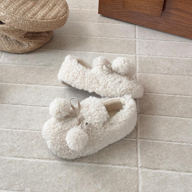 Girls' Plus Velvet Cotton Shoes - Winter 2025 Fur Ball Loafers with Soft Sole for Babies and Children