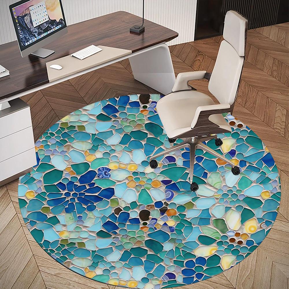 1pc mosaic art Round Chair mat Area Rug - Non-Slip, Floor Mat for Office, Bedroom, and Indoor Decor c1118146