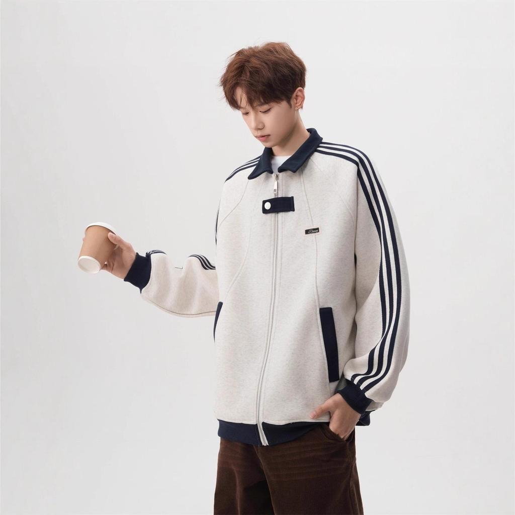Unisex Academy Style Stand Collar Jacket - Autumn/Winter Loose Fit, Plus Velvet, Sporty Baseball Hoodie Outerwear.