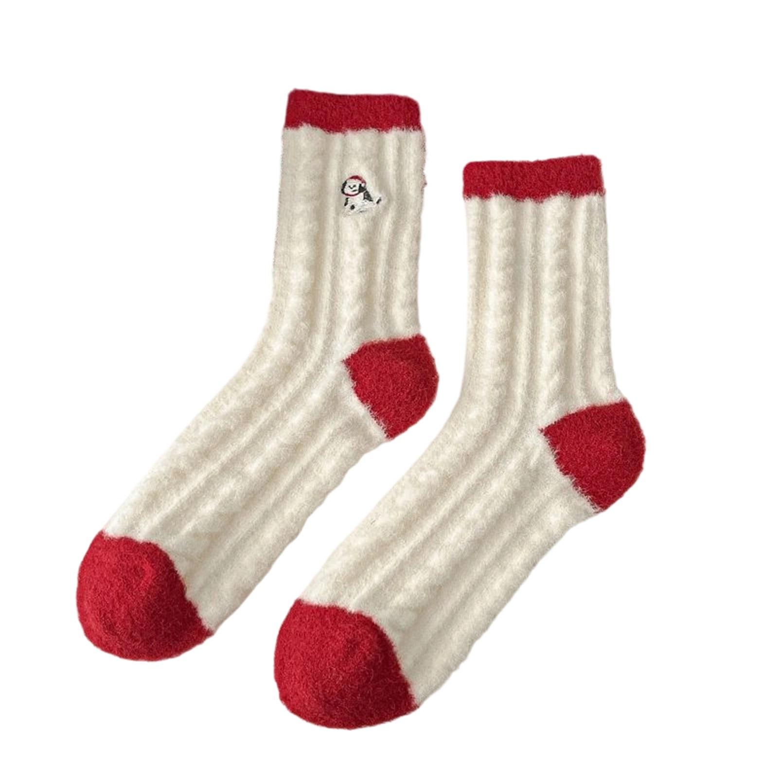 

Носки из кораллового флиса для женщин на зиму, утолщенные и теплые красные рождественские носки с добавленным флисом One Size