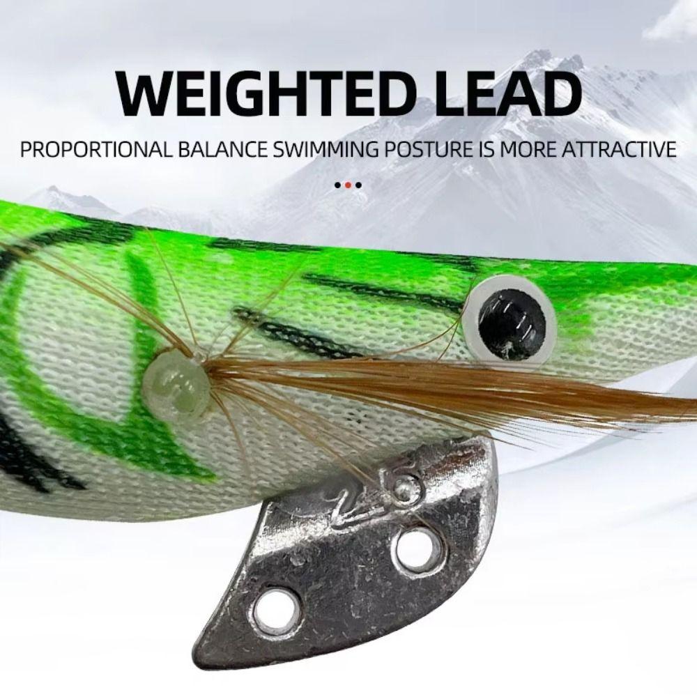 5Pcs Glow in The Dark Luminous Squid Fishing Lure 3D Eyes Wooden Shrimp Bait  Saltwater Fishing