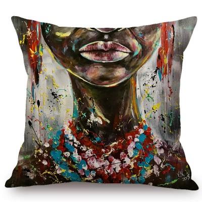 Elegant Aestheticism Black African Girl Woman Abstract Oil Painting Home Decoration Art Sofa Pillow Case Linen Car Cushion Cover