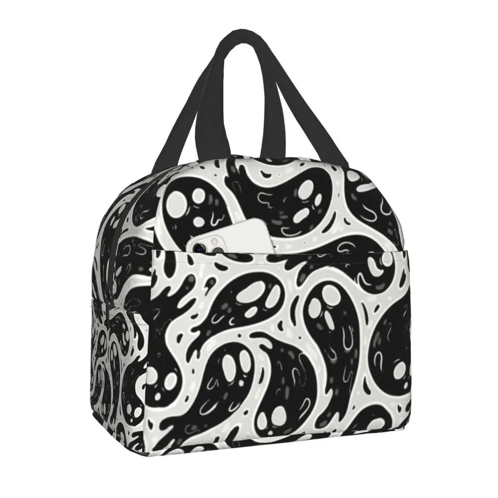 Lunchtasche für Arbeit Schule Halloween Katze Totenkopf Wasserdichte Kühltasche Thermische Lunchbox Frauen Kinder Picknicktaschen