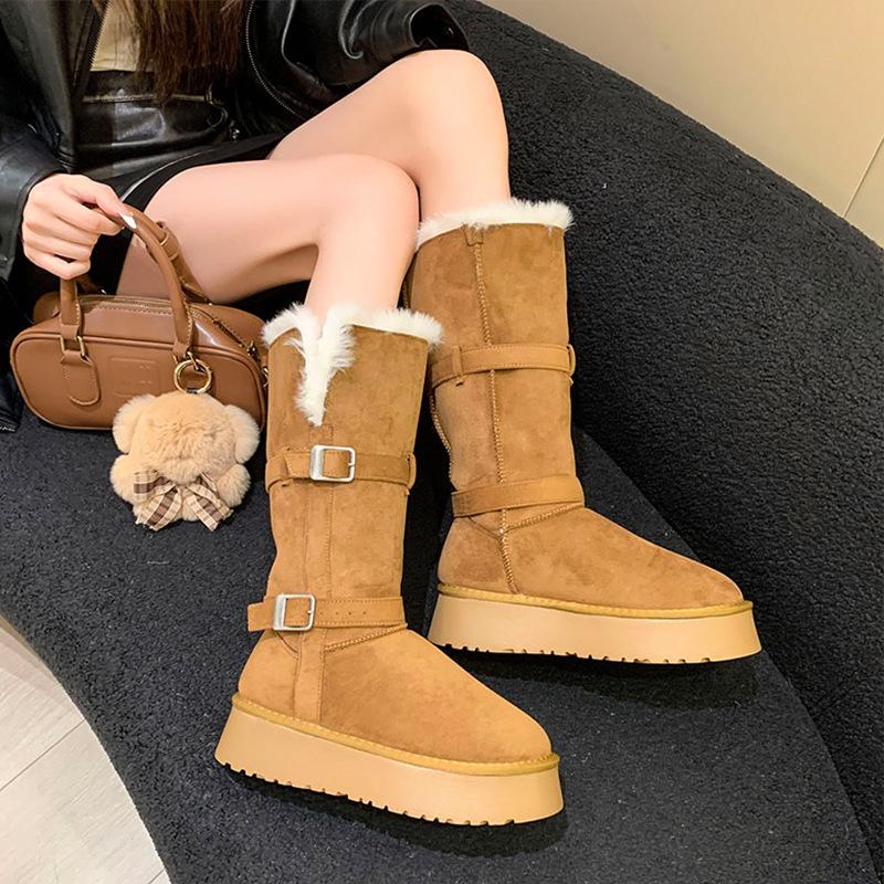 Tall Snow Boots Women's 2025 Winter New Versatile Thick-soled Non-slip Heightening Two Wear Piled and Thickened Warm Cotton Shoes