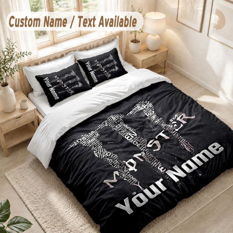 Set Biancheria da Letto Personalizzato 3 Pezzi Copripiumino Stampa Monster Energy + 2 Federe Morbido Arredo Letto