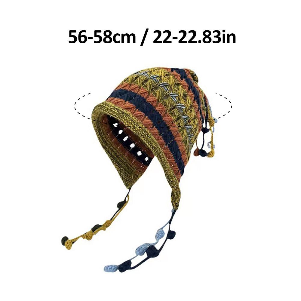 Women Winter Knitted Cap Plush Ball Decor Elastic Thick Hollow Out Beanie Soft Warm Regular Fit Ear Lady Winter Hat