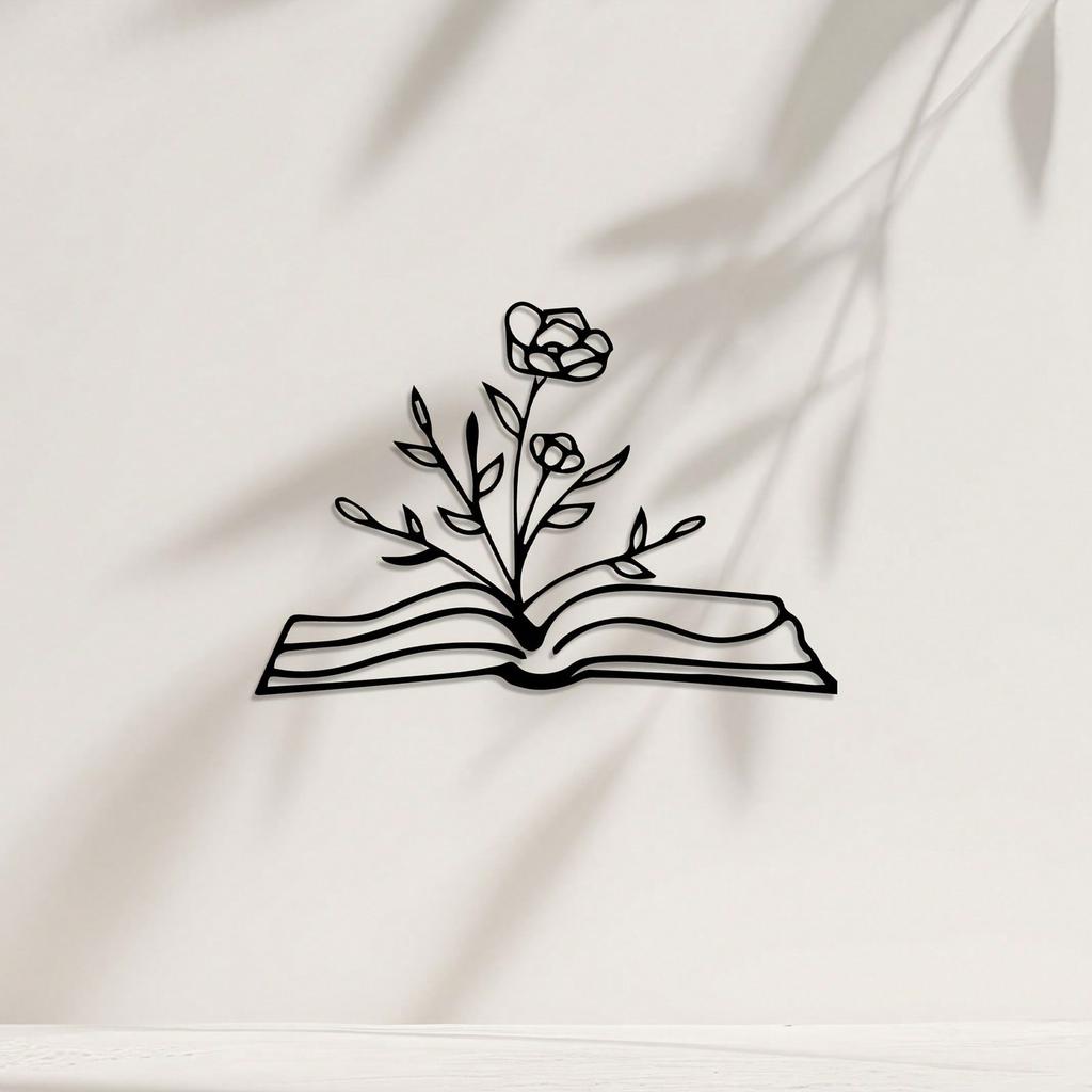 Vintage Iron Wall Decor Metal Book and Rose Art Hanging Library Study Room Gift