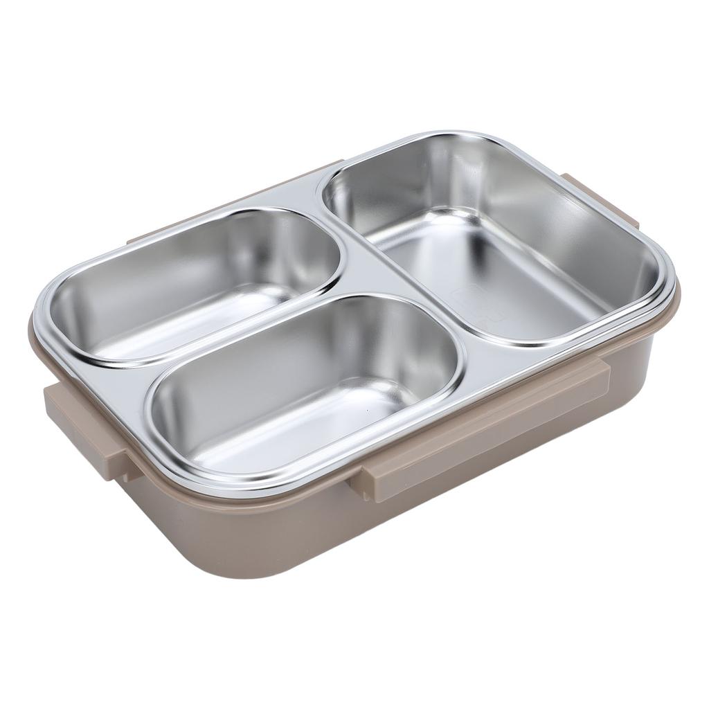 1.2L Lunch Box Container 304 Stainless Steel 3 Compartments Portable Detachable Food Warmer Food Container Khaki