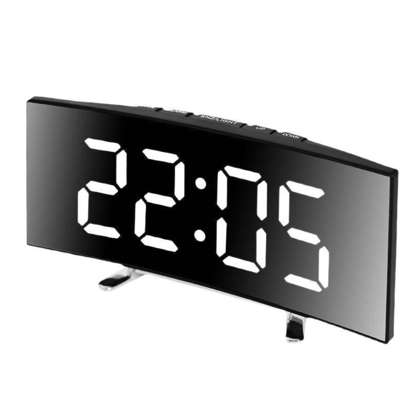Curved LED Mirror Alarm Clock with Thermometer for Students
