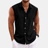 Men's Solid Color Lapel Button Up Vest Shirt T-shirt Top