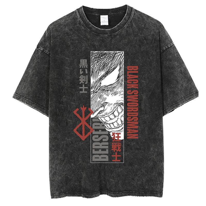 

Винтажная футболка с принтом аниме Berserk Guts Graphic Printed Tee для мужчин и женщин, повседневные свободные футболки, высококачественная хлопковая футболка Harajuku для мужчин 4XL