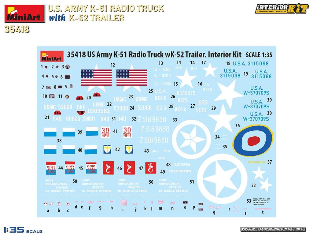 Miniart Scale American Radio Truck and Trailer Interior Kit Plastic Model Kit MA35418 1/35 K-51 K-52