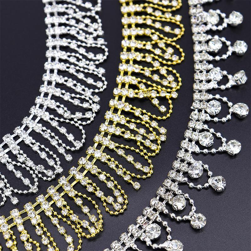 Gold Rhinestone Tassel Chain for DIY Handmade Decorative Clothing Accessories