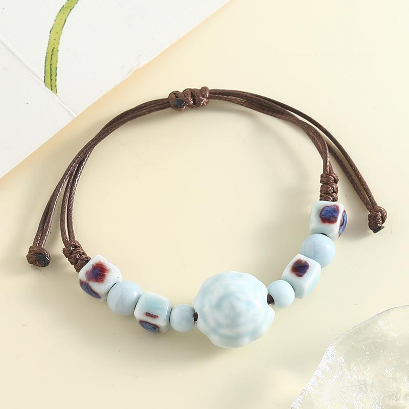 Ceramic Bracelet  A Stylish, Vintage Ethnic-style Handmade Woven Bracelet with String Beads.