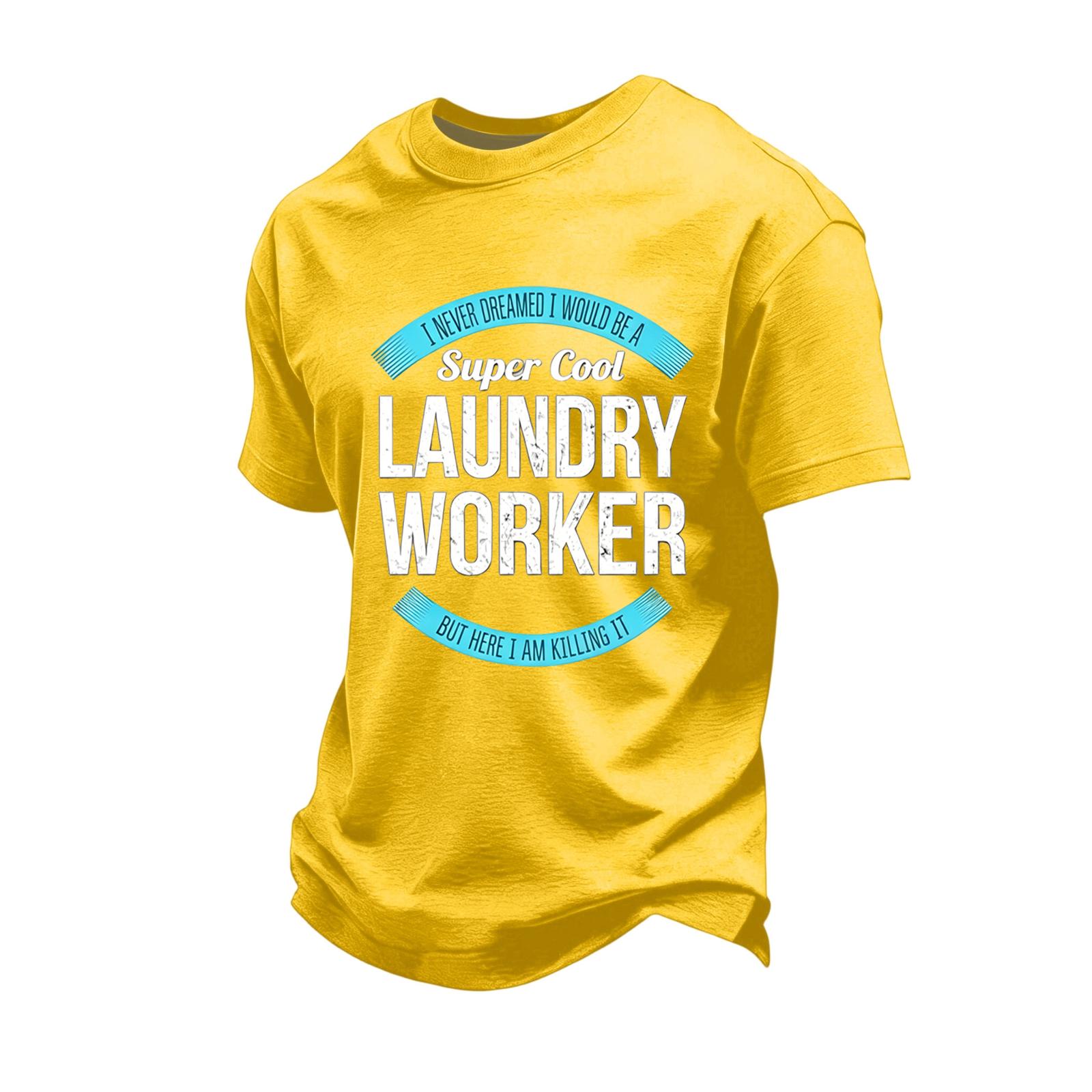 

Men s Casual Loose Fit Short Sleeve T-Shirt Labor Day Printed Top Comfortable Cotton Blend Crew Neck Tee XL жовтий