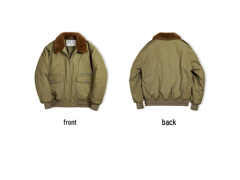 Maden Workwear B10 Retro Bomber Jacket - Men's Winter Cotton Coat with Fur Lapel Collar