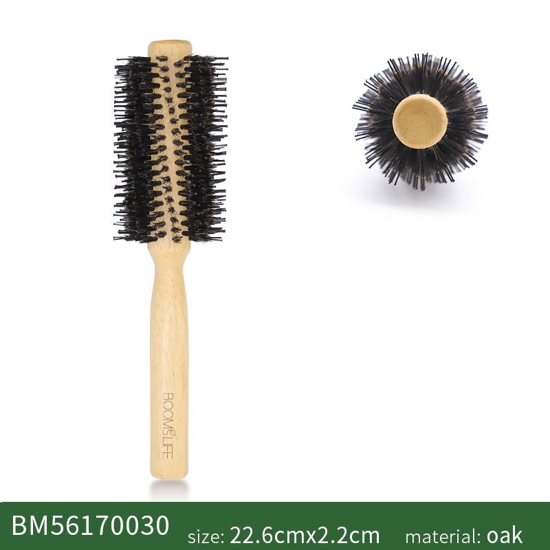 Boar Bristles Round Hair Brush Women Anti Static Wood Comb Hair Curling Styling Barrel Rolling Detangling Hair Comb For Curly
