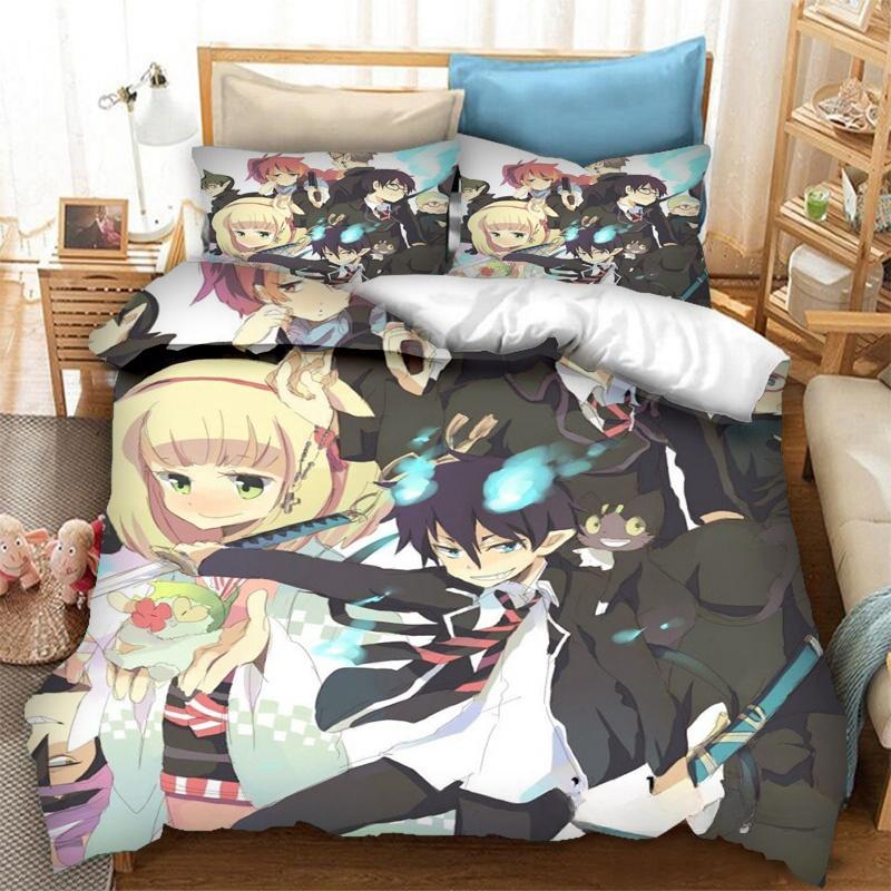 Fashion 3D Printing  Anime Blue Exorcist Bedding Set Duvet Covers Pillowcases One Piece Comforter Bedding Sets Bedclothes Bed