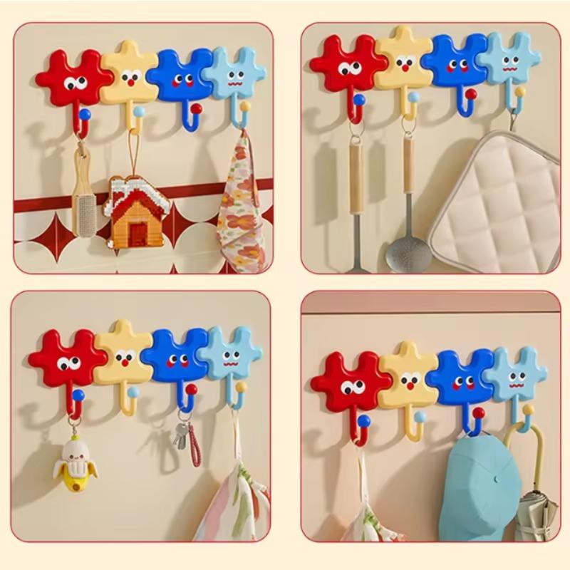 Cute Dopamine Puzzle Hook New Creative Suction Cup Hooks Bathroom Door Behind Hanger Bathroom Kitchen Towel Hanging Sticky Hook
