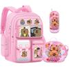Capybara Backpack 3-Piece Set Cute Waterproof Student Bookbag Large Capacity Pink