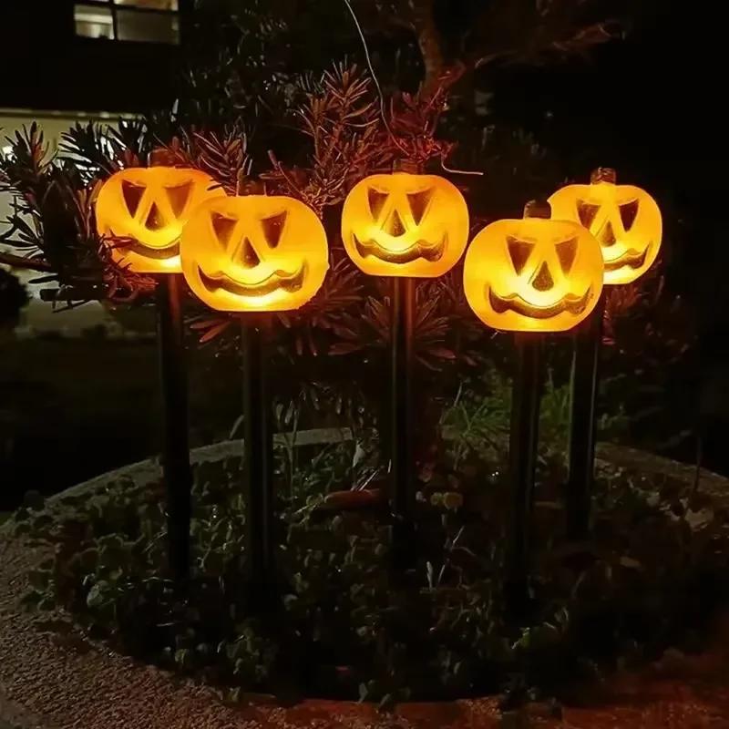 Outdoor Solar Lights Pumpkin Lamp Halloween Decorative Torch Waterproof Floor Mounted Lawn Garden Courtyard Landscape Lanterns