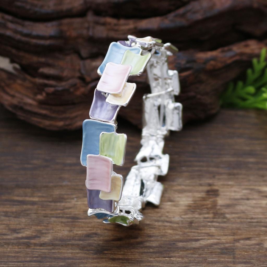 Luxury Enamel Color Geometric Square Splicing Elastic Bracelet Women Exaggerated Personality Irregular Square Bracelet