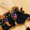 Elegant Natural Wood Sign Halloween Wooden Door Sign, Black Cats Broom Front Hanger, Rustic Nordic Style Hanging Welcome for Home Window Wall