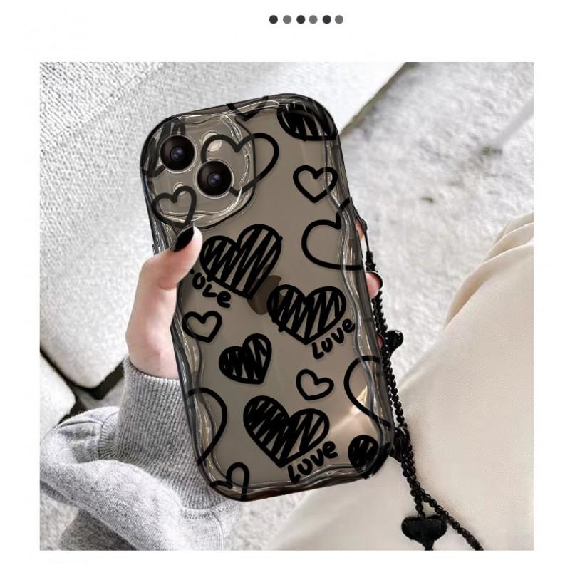 Transparent Silicone Phone Case IPhone 16 15 14 13 12 11 With Line Doodle Heart Chain Design Full Coverage Anti Drop