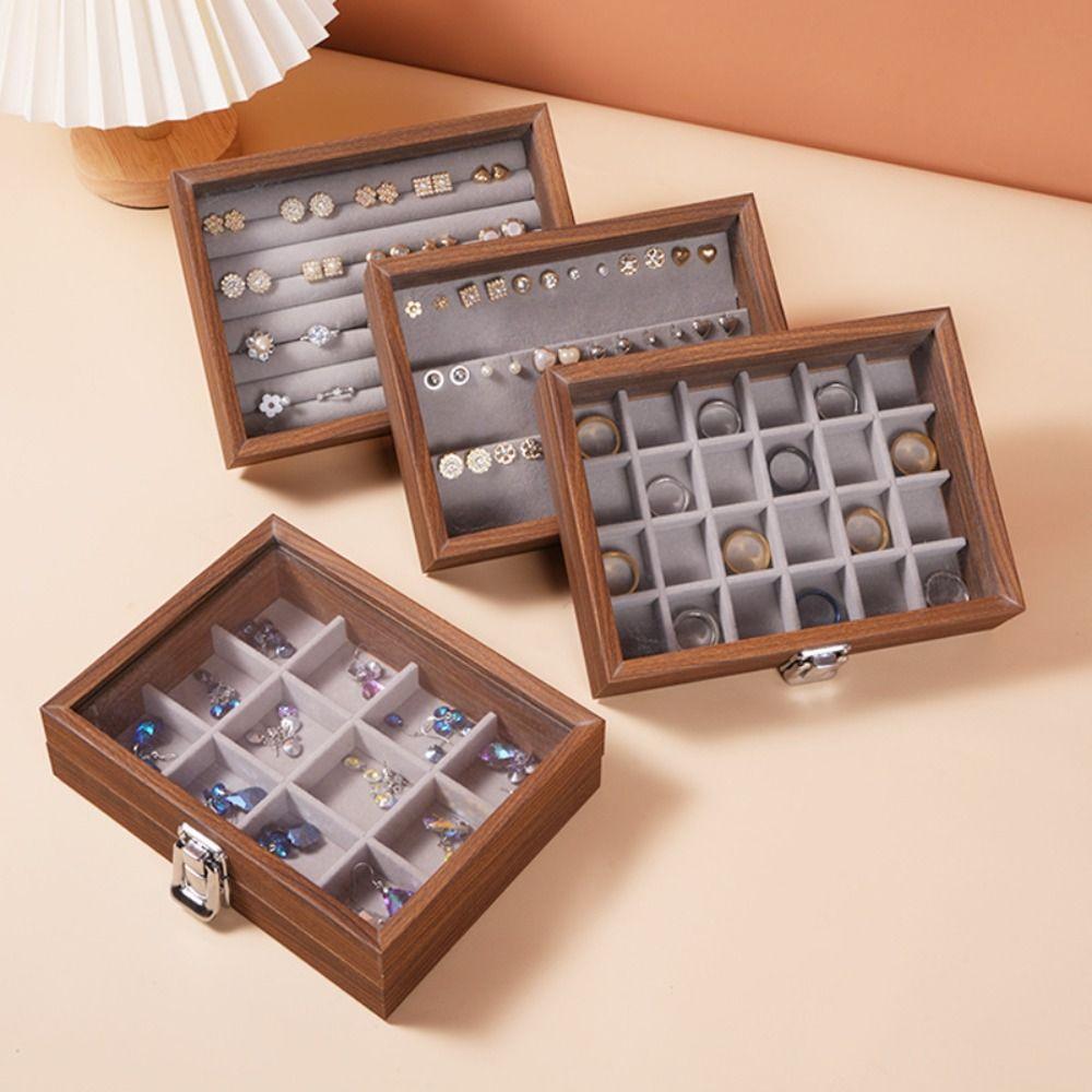 Simple Wooden Jewelry Box Velvet Ring Display Holder Fashion Jewelry Display Tray  Women Gift