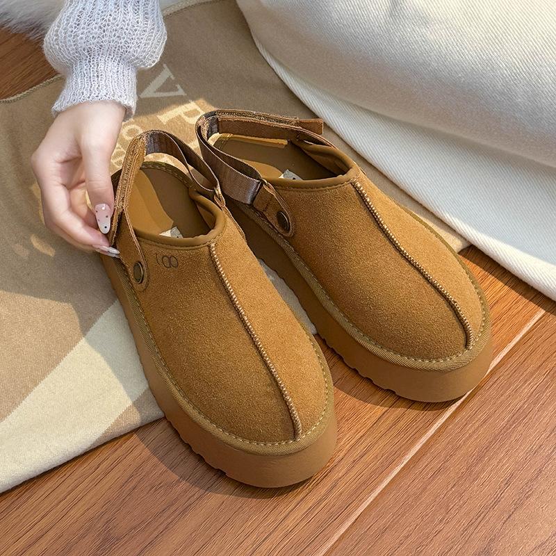 Women's Two-wear Soft Bottom Large Size Thickened Winter Warm Fur One Padded Lining Ankle Boots Non-slip Baotou Cotton Fur Slippers