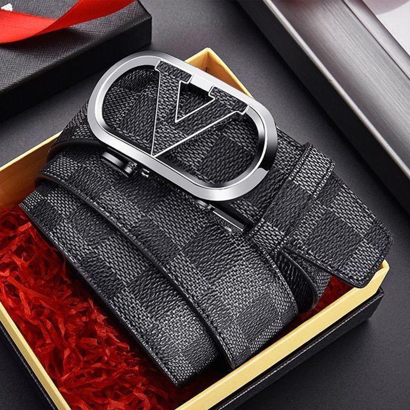 Men's Printed Graffiti Plaid Cowhide Belt with Automatic Buckle - XL Business Casual