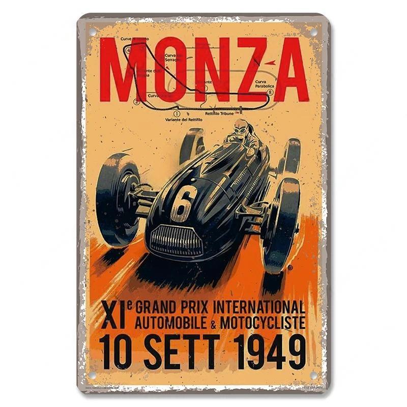 Vintage Metal Tin Signs Racing Car Plaque Decor F1 Racetrack Metal Poster Wall Art for Garage